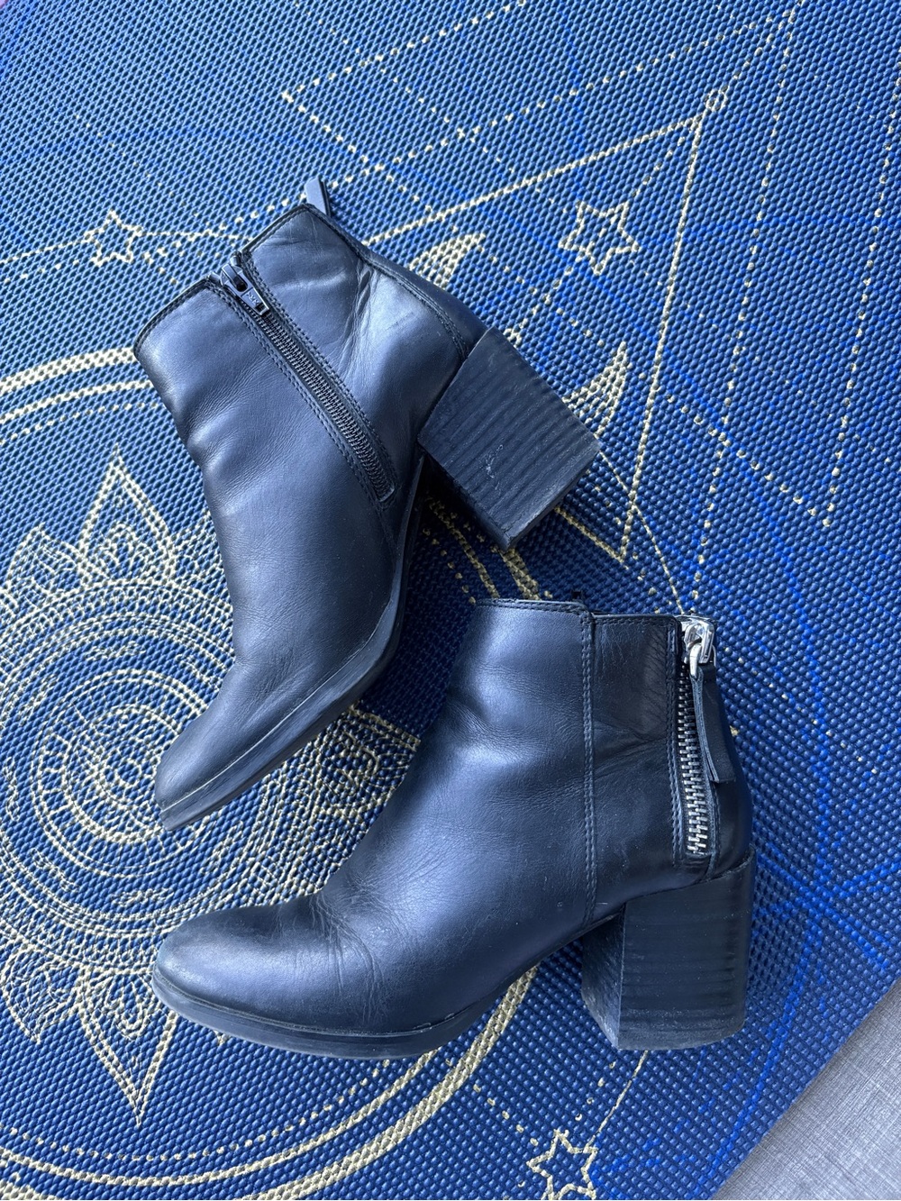 Aldo Black Leather Block Heel Ankle Boots with Side Zip